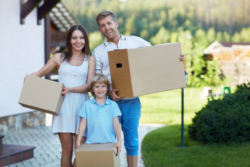 Packed boxes and moving equipment prepared for a local move