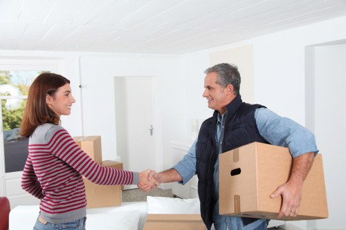 Packed boxes and furniture prepared for a house removal in Knightsbridge